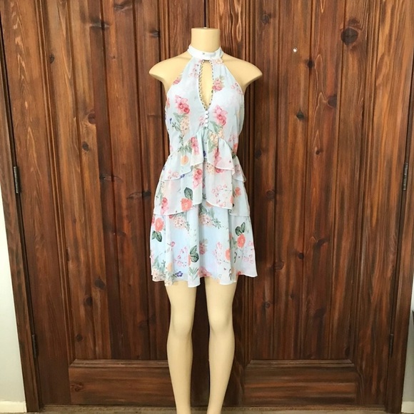 Express Tiered Floral Halter Dress 2 - Picture 2 of 9